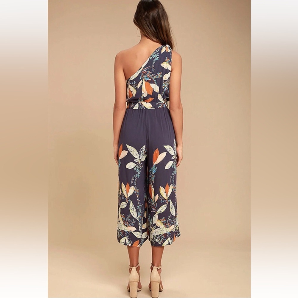 Free People One-Shoulder Floral Jumpsuit in Navy and Orange - Picture 3 of 15